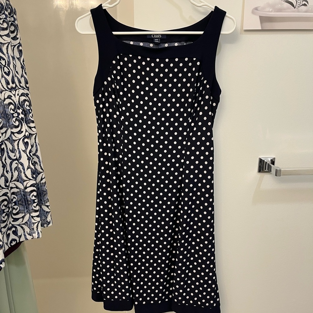 Chaps Navy and White Polka Dot Mini Dress